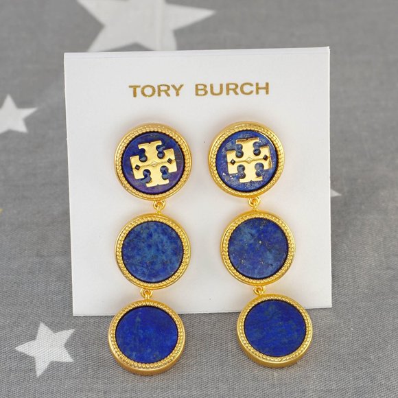 Tory Burch Triple Button Drop Statement Earrings - Semiprecious Blue Lapis - Picture 5 of 6